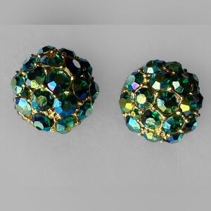 Vintage Green Aurora Borealis Rhinestone Earrings